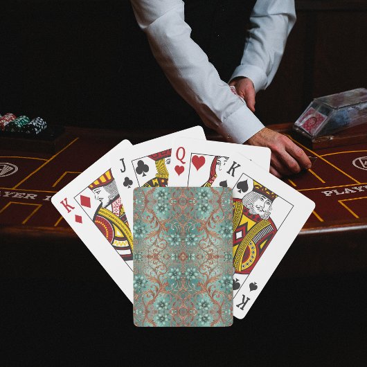 koperturquoise bloem pokerkaarten