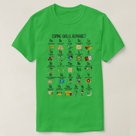Kopervaardigheden alfabet psycholoog geestelijke g t-shirt (Design voorkant)