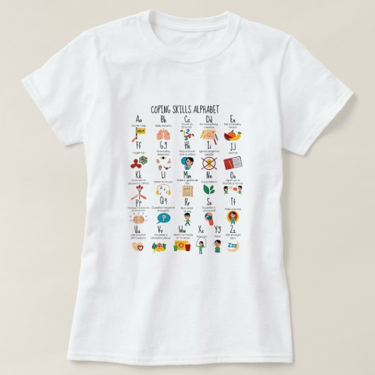 Kopervaardigheden Alphabet Counselor Mental Health T-shirt (Design voorkant)