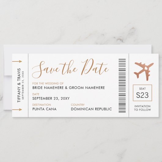 Kopervliegbiljet slaat de datum op aankondiging (Voorkant)