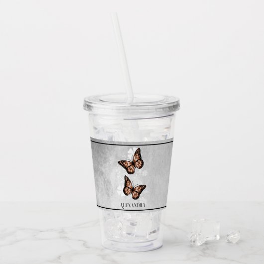 Kopervlinder gepersonaliseerd acryl drinkbeker (Voorkant ijs)