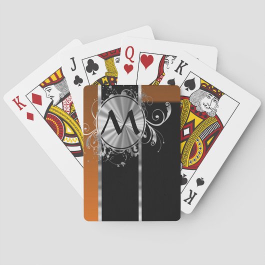 Koperzwart- en zilvermonogram speelkaarten (Achterkant)