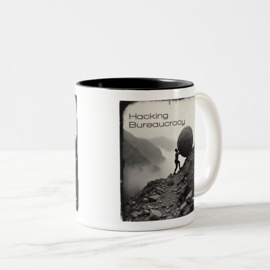 Kopidion - Hacking Bureaucracy-cursuskunstwerk Tweekleurige Koffiemok (Voorkant rechts)