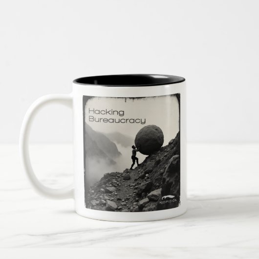 Kopidion - Hacking Bureaucracy-cursuskunstwerk Tweekleurige Koffiemok (Links)
