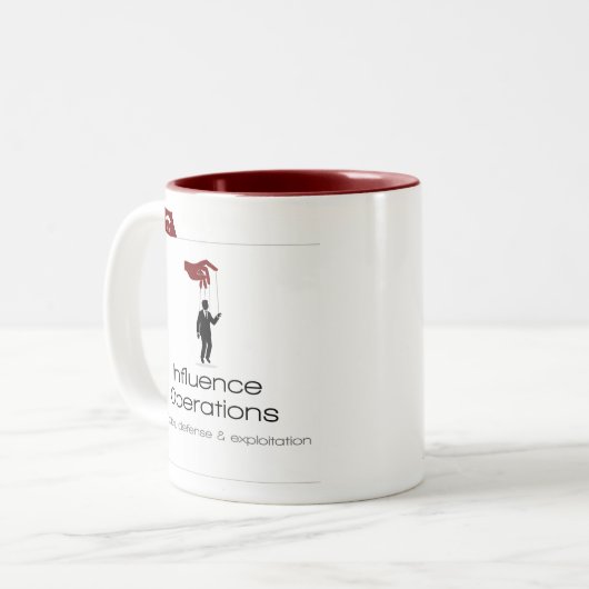 Kopidion Influence Operations-cursusillustraties Tweekleurige Koffiemok (Voorkant links)