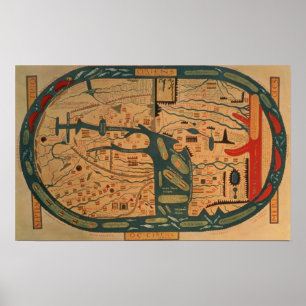 Kopie van een 8e eeuw Beatus mappamundi Poster