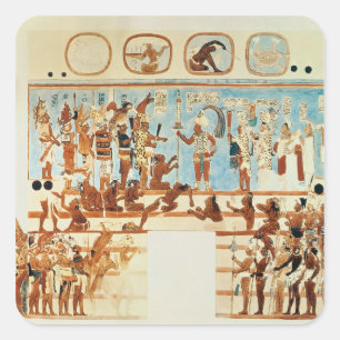 Kopie van een wandschilderij uit Bonampak Vierkante Sticker