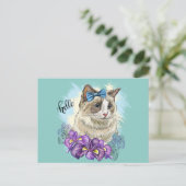 Kopie van Hand tekening grappig Leuke kat met bloe Briefkaart (Staand voorkant)