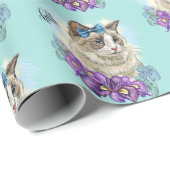 Kopie van Hand tekening grappig Leuke kat met bloe Cadeaupapier (Rol Hoek)