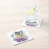 Kopie van Hand tekening grappig Leuke kat met bloe Kartonnen Onderzetters (Insitu)