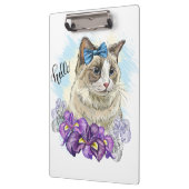 Kopie van Hand tekening grappig Leuke kat met bloe Klembord (Links)