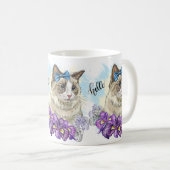 Kopie van Hand tekening grappig Leuke kat met bloe Koffiemok (Voorkant rechts)