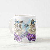 Kopie van Hand tekening grappig Leuke kat met bloe Koffiemok (Voorkant links)