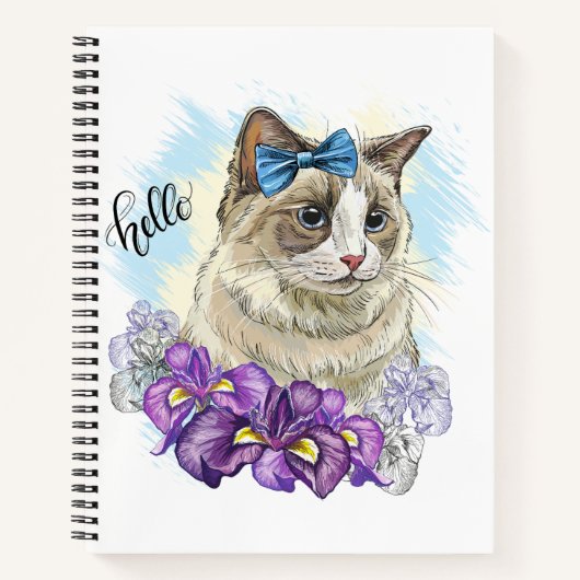 Kopie van Hand tekening grappig Leuke kat met bloe Notitieboek (Voorkant)
