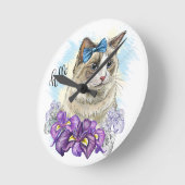 Kopie van Hand tekening grappig Leuke kat met bloe Ronde Klok (Hoek)