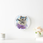 Kopie van Hand tekening grappig Leuke kat met bloe Ronde Klok (Huis)