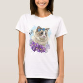 Kopie van Hand tekening grappig Leuke kat met bloe T-shirt (Voorkant)