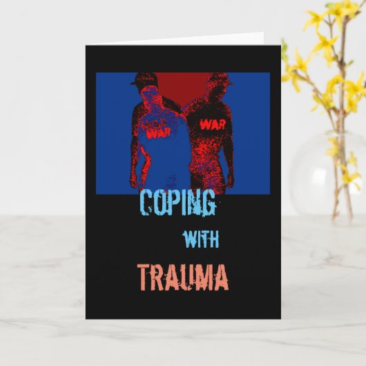 "Kopiëren met trauma" in rood, blauw, zwart design Kaart (Gele Bloem)