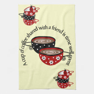Kopje koffie gedeeld met vrienden keukenhanddoek