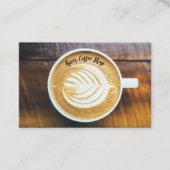 Kopje koffie Latte Leaf-Shape Foam op Houten Naam Visitekaartje (Voorkant)