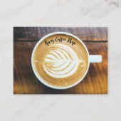 Kopje koffie Latte Leaf-Shape Foam op Houten Naam Visitekaartje (Voorkant)