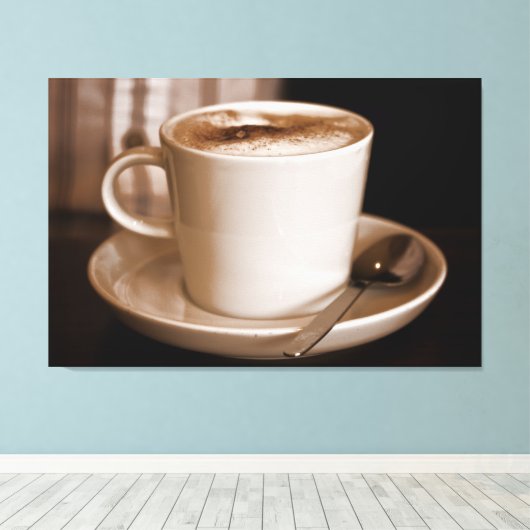 Kopje koffie Sepia - Groot formaat verpakt Canvas Afdruk (Insitu (Houten vloer))