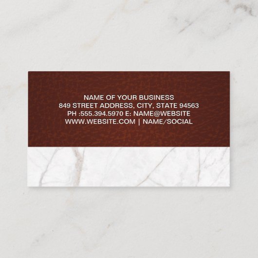 Kopje koffie stomen | Marmer en gestikte leer Visitekaartje (Achterkant)