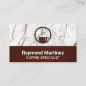 Kopje koffie stomen | Marmer en gestikte leer Visitekaartje (Voorkant)