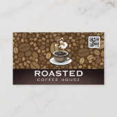 Kopje koffie stoomt | QR-code | Bonen Visitekaartje (Voorkant)