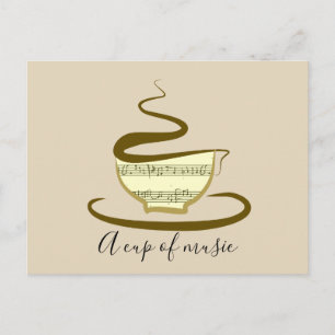 Kopje koffie van muziek handgetekende minimalistis briefkaart