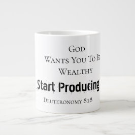 Kopje met 'God wil dat je rijk bent'-geloof in vet Grote Koffiekop