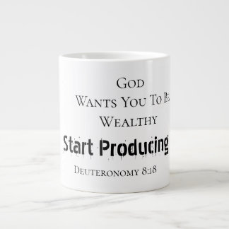 Kopje met 'God wil dat je rijk bent'-geloof in vet Grote Koffiekop