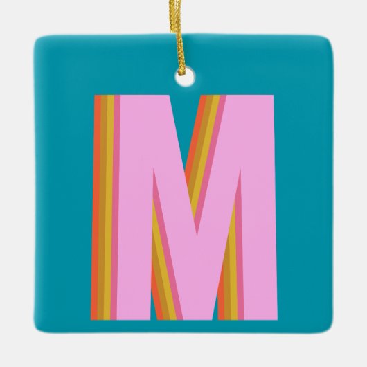 Kopletter in blauwe kleur met retro typografie keramisch ornament (Voorkant)