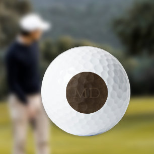 Kopletter initials vintage bruine leren look golfballen