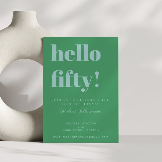 Koplettertypografie Blauw Groen Moderne 50ste Verj Kaart