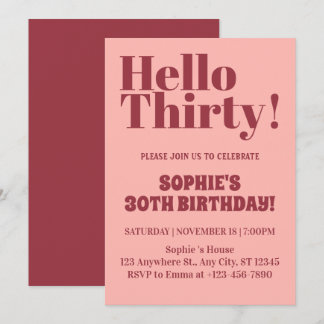 Koplettertypografie Roze en Bordeaux 30e Verjaarda Kaart