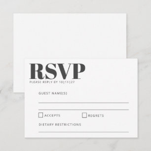 Koplettertypografie Zwart en Wit Modern Huwelijk RSVP Kaartje