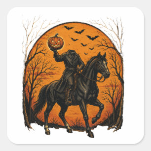 Koploze Ridder Op Paard Pompoen Halloween Vierkante Sticker
