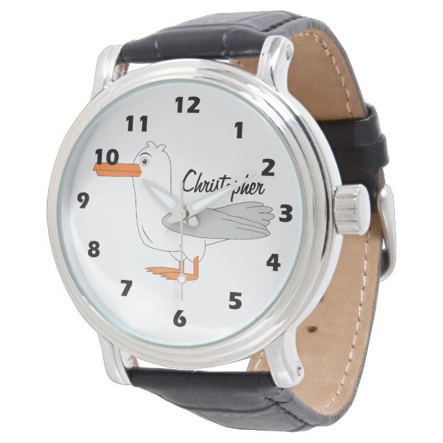 Kopmeeuw ontwerp gepersonaliseerd horloge (Gekanteld)