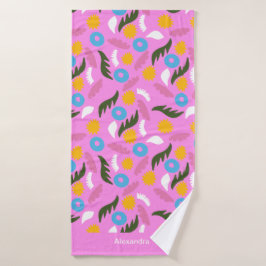 Kopnaammonogram roze bloemig abstract patroon badhanddoek