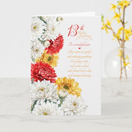 Koppel 13e verjaardag Sentimentele Chrysanten Kaart (Gele Bloem)