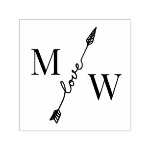 Koppel 2 Initieel Monogram met Liefdespijl Afstand Zelfinktende Stempel