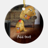 Koppel aardappelen met vader op de couche keramisch ornament (Voorkant)