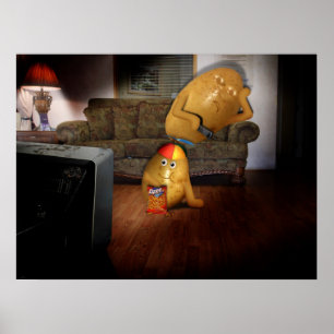 Koppel aardappelen met vader op de couche poster