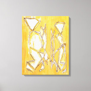 Koppel Abstract Helder Geel Kleurrijke Woonkamer Canvas Afdruk