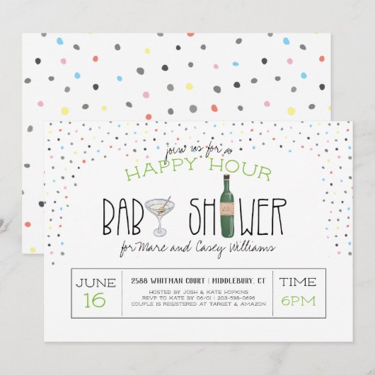 Koppel Baby Shower | Happy Hour Kaart (Voorkant / Achterkant)