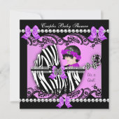 Koppel Baby Shower Meisje Zebra Paars Kaart (Voorkant)