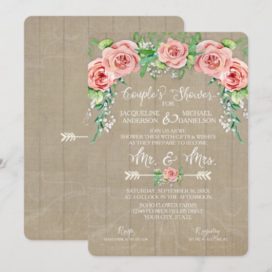 Koppel Bruisfeest BOHO Bloemenkrans Baby's Adem Sc Kaart (Voorkant / Achterkant)