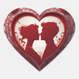 Koppel dat elkaar omhelst in een groot rood hart sticker