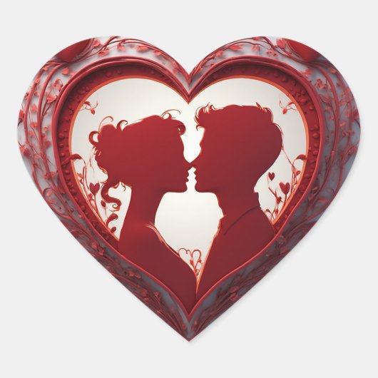 Koppel dat elkaar omhelst in een groot rood hart sticker (Voorkant)